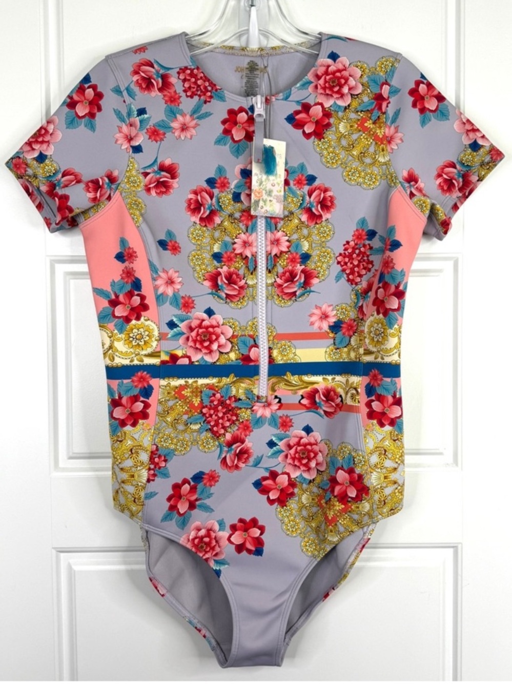 JOHNNY WAS Japer NEW Neoprene One Piece Swimsuit Boho Floral NEW Size L